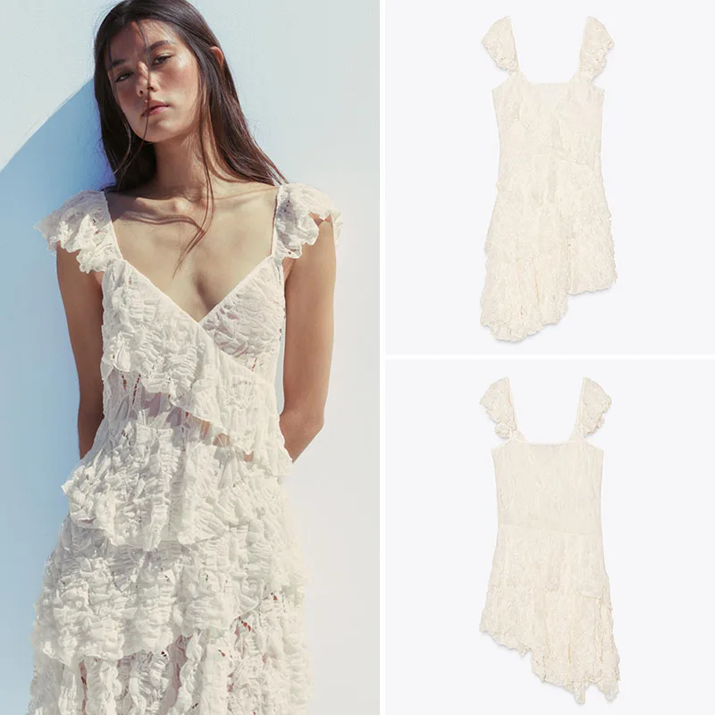 Verão nova chegada feminina dr renda em camadas decoração ort sve cor rua sle 00% outro material