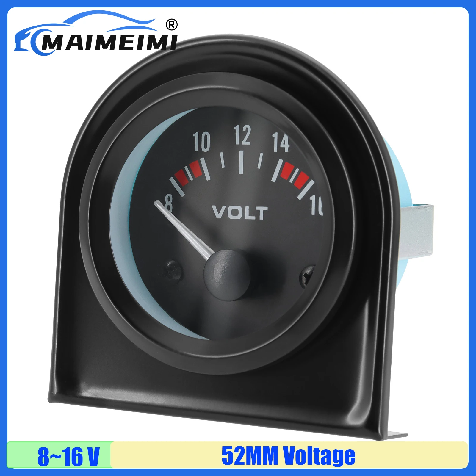 

MAIMEIMI Pointer 2"52MM Voltmeter 8-16V White Backlight Voltage Car Gauge Meter Indicator with Bracket for Petrol Car 12V