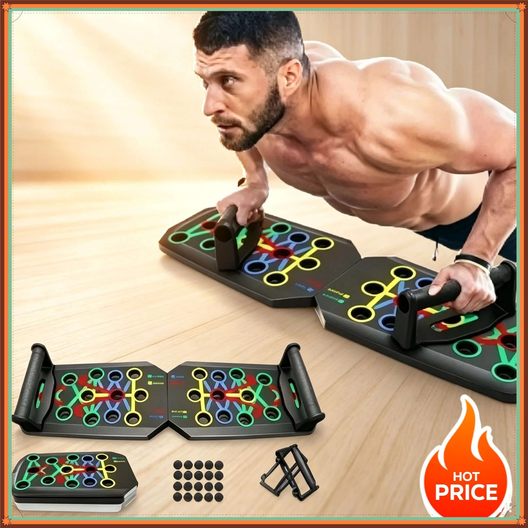 Prancha de Flexão Dobrável para Exercícios em Casa, Equipamento de Fitness para Homens e Mulheres, Dispositivo de Treinamento de Músculos Abdominais e Peitorais