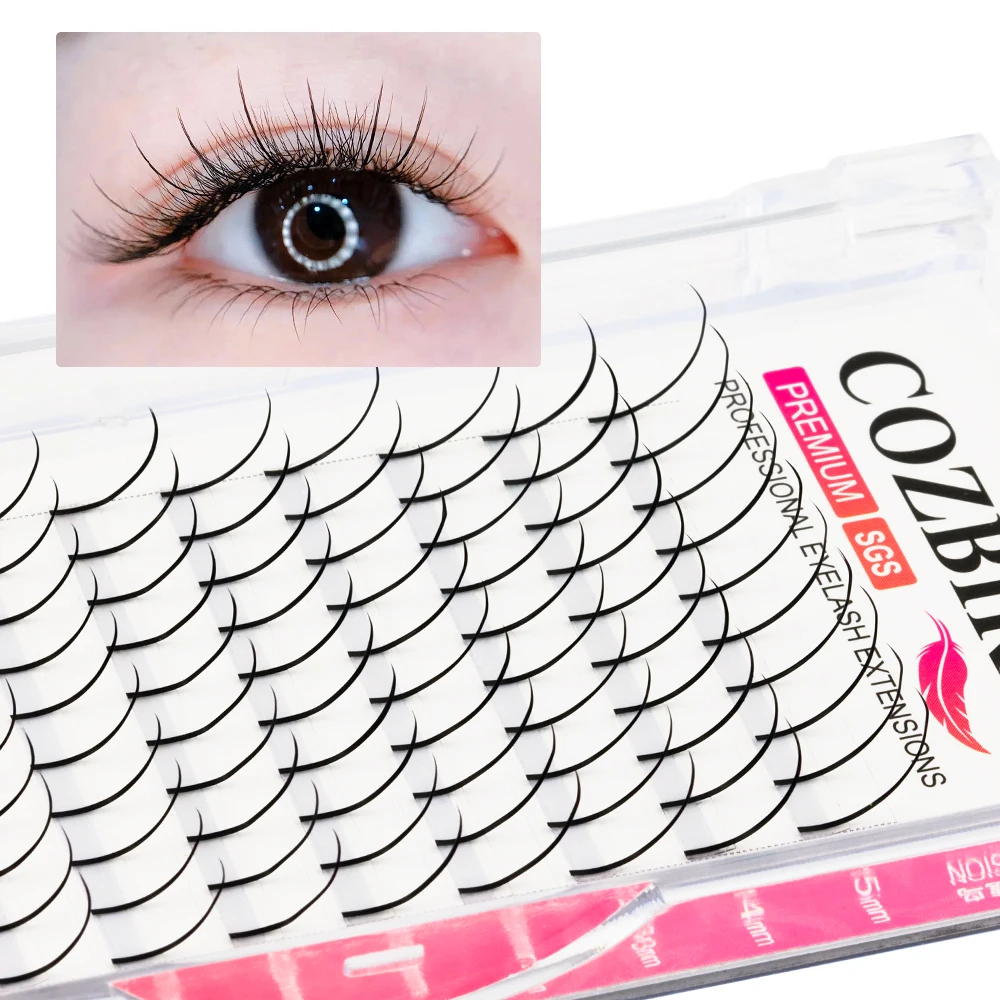 COZBIRD A/M-Form Spikes Wimpernverlängerung Wispy Manga Lashes Fluffy Individuelle DIY Neue vorgefertigte Fächer 0,07 8-15 mm Mix C D