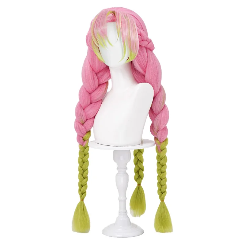 Kanroji Mitsuri Cosplay Perücke mit Perückenkappe, weiblich, Anime, Rollenspiel, langes Haar, Hochtemperatur-Drahthaar für Frauen