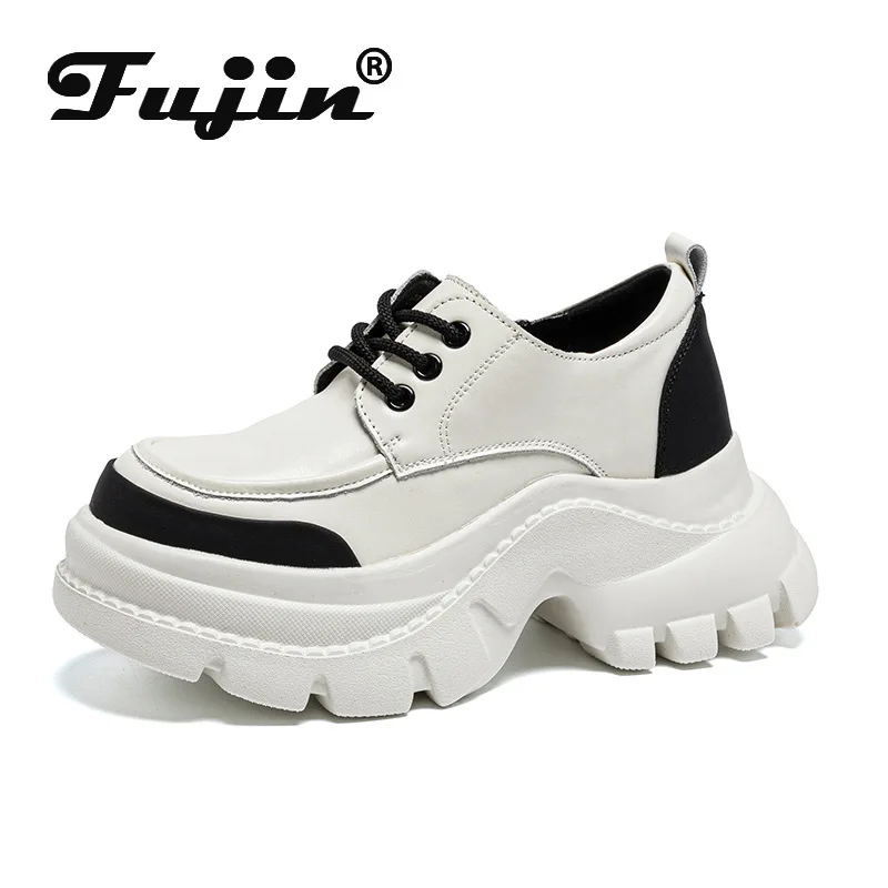 

fujin 8cm genuine leather women platform sneakers chunky sneakers women walking shoes comfortable slip on autumn fall boots