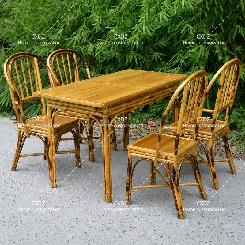 Simple Rectangular Bamboo Dining Table And Chair Set Household Furniture For Small Apartment Farmhouse