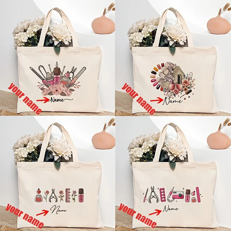 

Personalized Nail Art Pattern Tote Bag Suitable for Travel Daily Commuting and Shopping Fashionable Custom Name Shoulder Bags