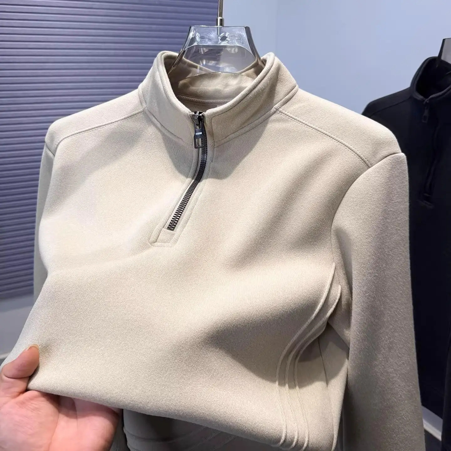 

Olive Velvet Hoodie Sweatirt Men's Casual Fce Lined f Zip up Pure Color Autumn Winter Comfortable Overhead Top