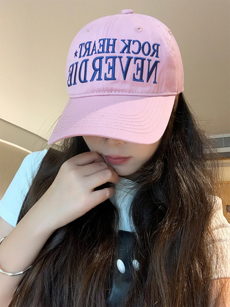 Letter Embroidered Peaked Cap Women's 2024 New All-Match Big Head Circumference Show Face Small Wide Brim Deep Top Baseball Hat