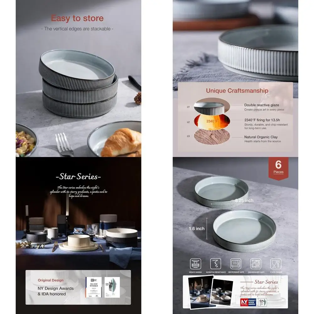 

8.25 Large Pasta Bowls Set of 6, Ideal for Dinner, Salad, or Eating, Smoky Blue