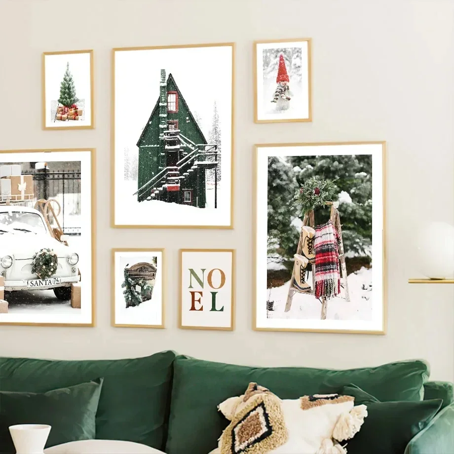 Snow Pine Tree Gift House Car Deer Snowman Christmas Poster Decor Wall Art Prints Canvas Painting Pictures For Living Room Decor