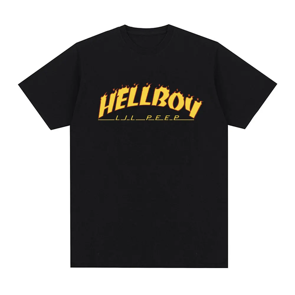 Rapper Lil Peep Hellboy Logo T-shirt Men Women Clothing Vintage Hip Hop T Shirt Casual Cotton Oversized Short Sleeve T-Shirts