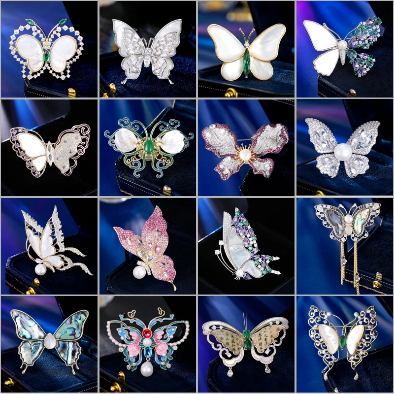 

Natural Shell Freshwater Pearl Butterfly Brooch High-end Cubic Zirconia Fashion Design Autumn Winter Coat Suit Accessories Pins