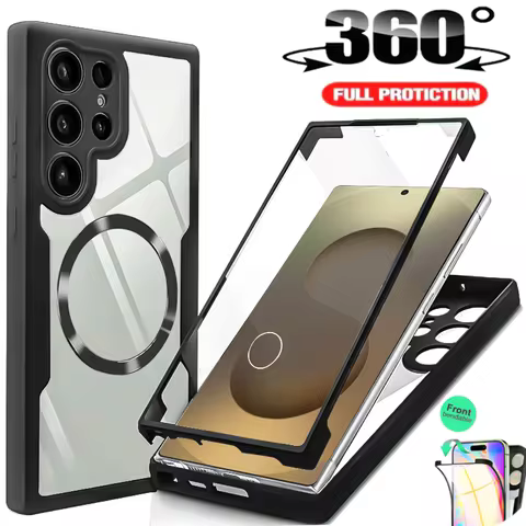 360 Full Cover Screen Protection Case For Samsung S25 Ultra S24 Plus S23 S22 S21 FE A56 A36 A16 For Magsafe Magnetic Phone Cover