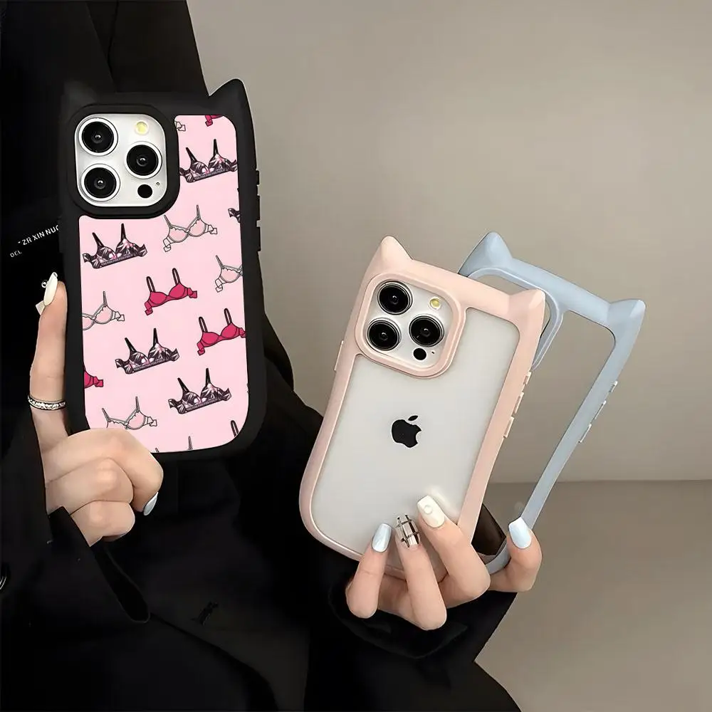 V-Victorias Luxury S-Secr-etes Phone Case Transparent Border Cute Three-dimensional Cat Ears For IPhone 16ProMax 14 13 15 12 11