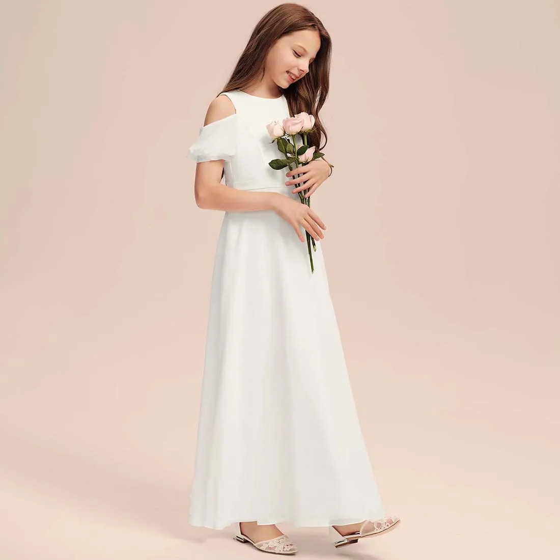 YZYmanualroom Chiffon Junior Bridesmaid Dress With Bow A-line Scoop Floor-Length 2-15T