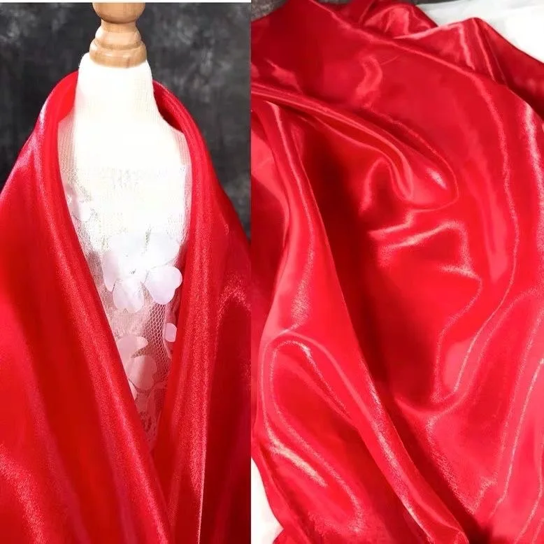 Glossy Pearlescent Silk Satin Organza Fabric for Elegant Wedding Dress Diy Sewing 50cmx145cm