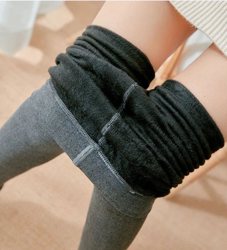 Gerippte Thermo-Leggings mit vertikalen Streifen für Damen im Herbst und Winter, Fleece, verdickt, Street Ready, nahtlos, hohe Taille, Thermohose – Detail 8