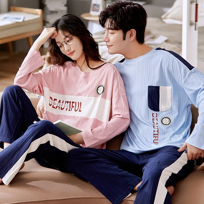 Autumn Couple Pajamas Set Cotton Long Sleeves Pants Home Suit Cartoon Causal Lovers  Comfortable Two-piece Sleepwear