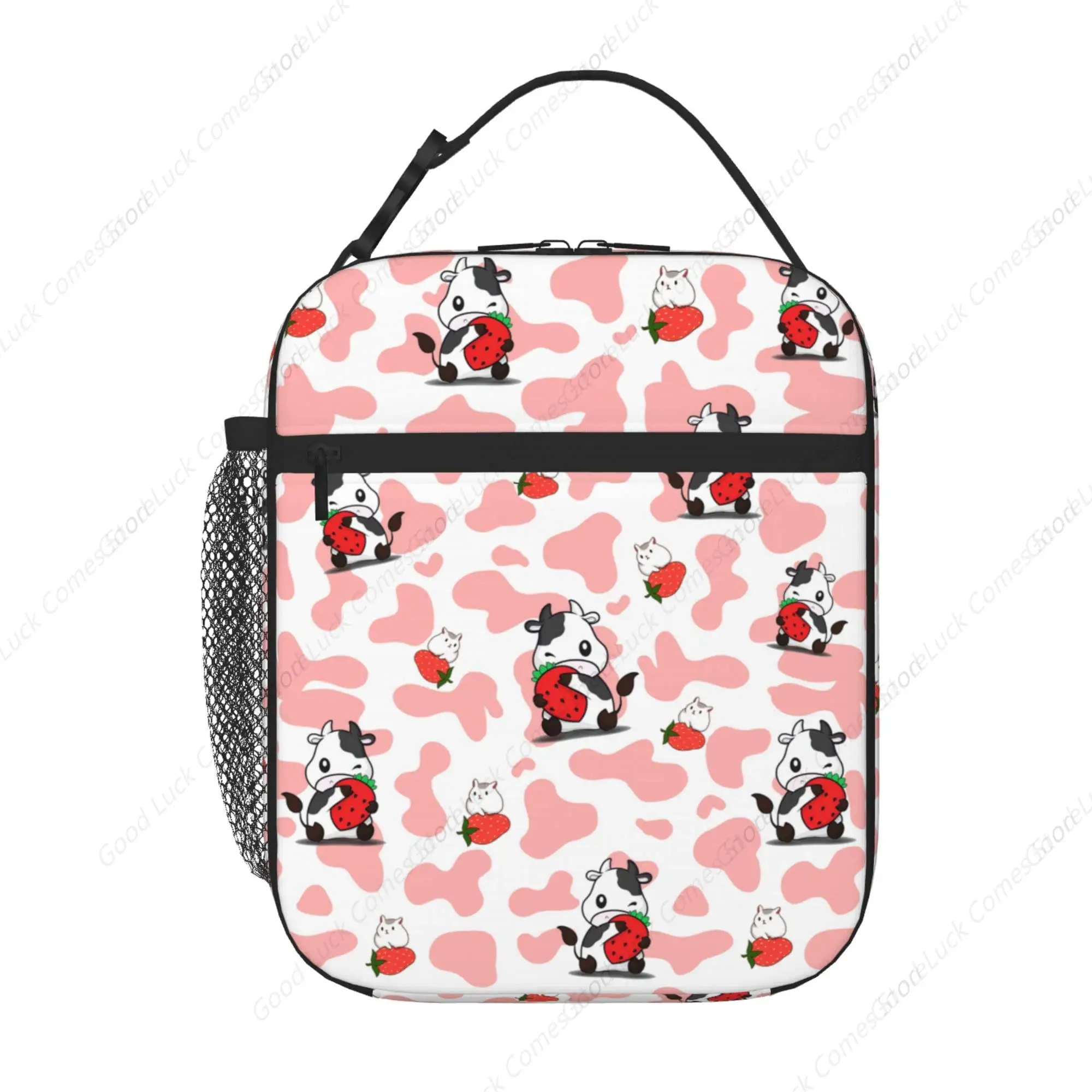Cows Lunch Bag,Strawberry Reusable Insulated Lunch Box Large Capacity Meal Tote for Kids Women Men Cooler Bag