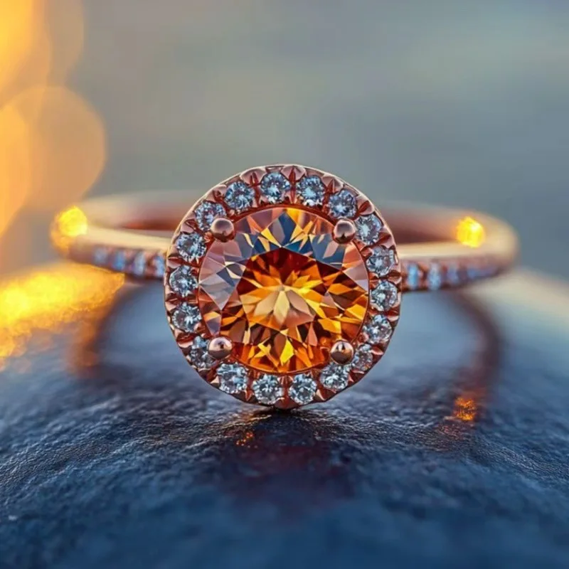 Geometric Gold-Tone Alloy Ring with Precision Micro-Set Zircon Crystals Designed for Modern Women Embracing Minimalist Elegance