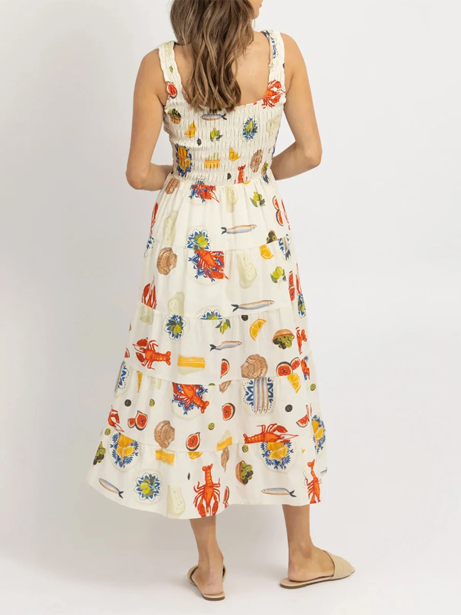 Women Sleeveless A-Line Dress Casual Summer Ocean Animals Print Party Dress for Beach Club Streetwear