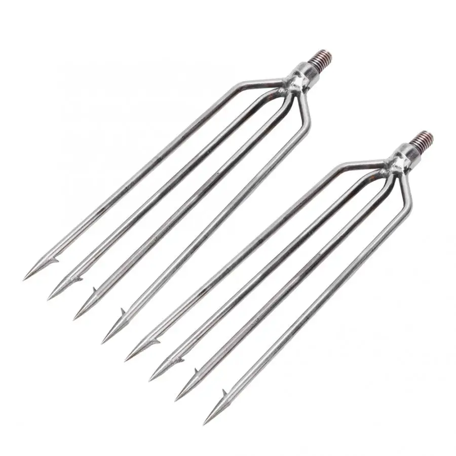  2pcs 4 Prongs Fishing Spear Harpoon Gaff Tip with Barbs Stainless Steel Fish Spear Fork Prong Harpoon Outdoor Fishing Tackle