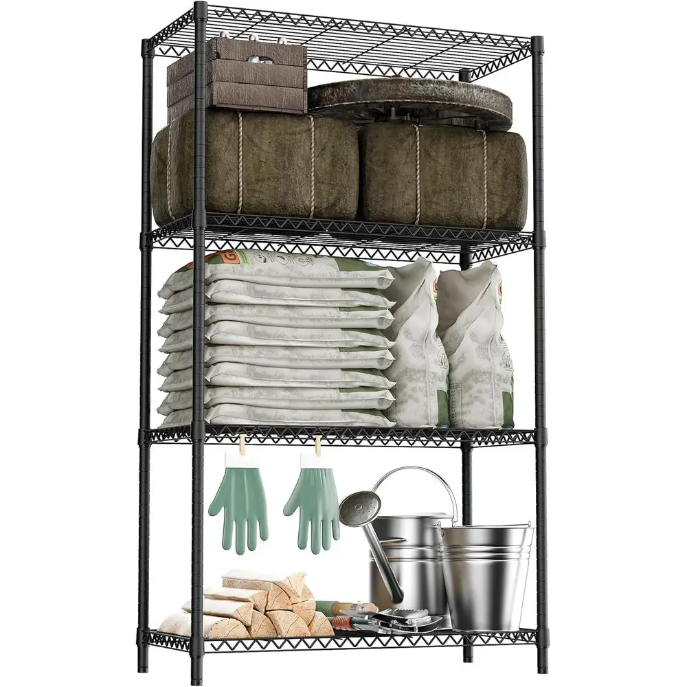 Standing Shelf Units Wire Rust-Proof Outdoor Storage Shelving 4-Tier Utility Shelving Unit for Garden Home,Kitchen,Office Dark G