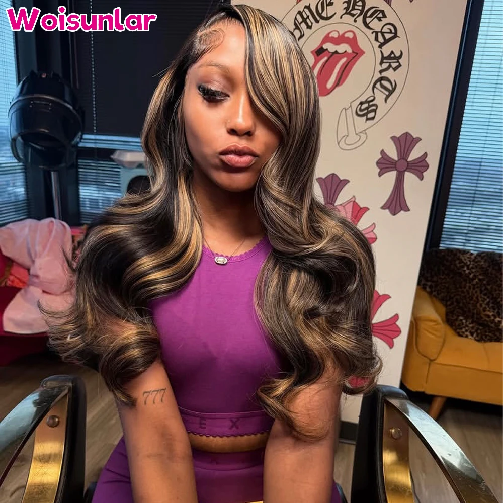 36inches Highlight Blonde and Black lace Front Human Hair Wigs Body wave  Black women13x4 Transparent Lace Natural Human hair