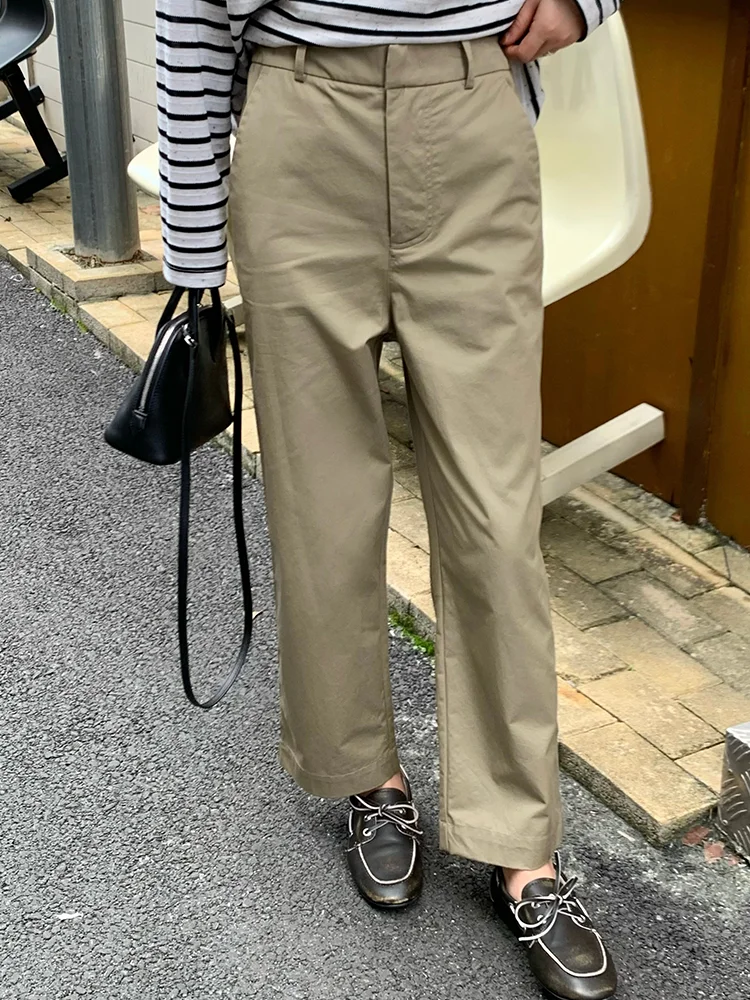 

Женские хлопковые брюки Bebeca цвета хаки с широкими штанинами, свободные, струящиеся, летние, прямого кроя, повседневные, с молнией на талии