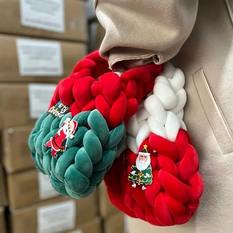 2023 DIY Christmas Bag Handmade Woven Velvet Fabric Strip Line Gift Bag Fashion Cute Christmas Handbag Gift Bag Xmas Decoration