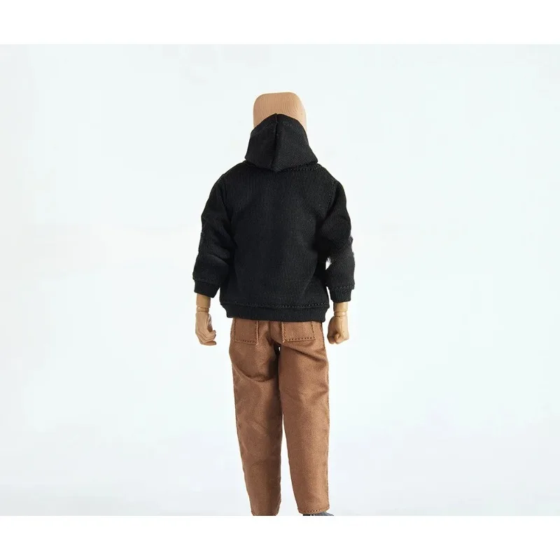 Maßstab 1:12, männlicher Soldat, schwarze Weste, modischer lockerer Kapuzenmantel, schmale Passform, gerades Hosen-Set für 6-Zoll-Actionfiguren, Puppenkörper