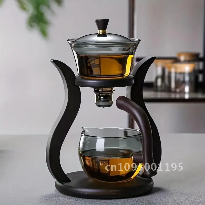 Lazy Kung Fu Glass Tea Set Semi Automatic Drip With Set Glass Teapot Switch Infuser Teapot Set Glassware Teacup Magnetic