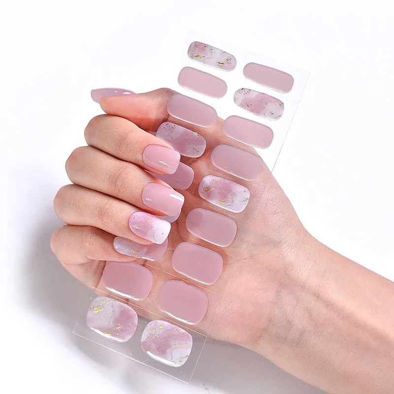 18 puntas de Gel semicurado, pegatina para uñas, lámpara UV necesaria, cobertura completa, envolturas de esmalte de uñas en Gel, manicura, pegatina para uñas JK201-250