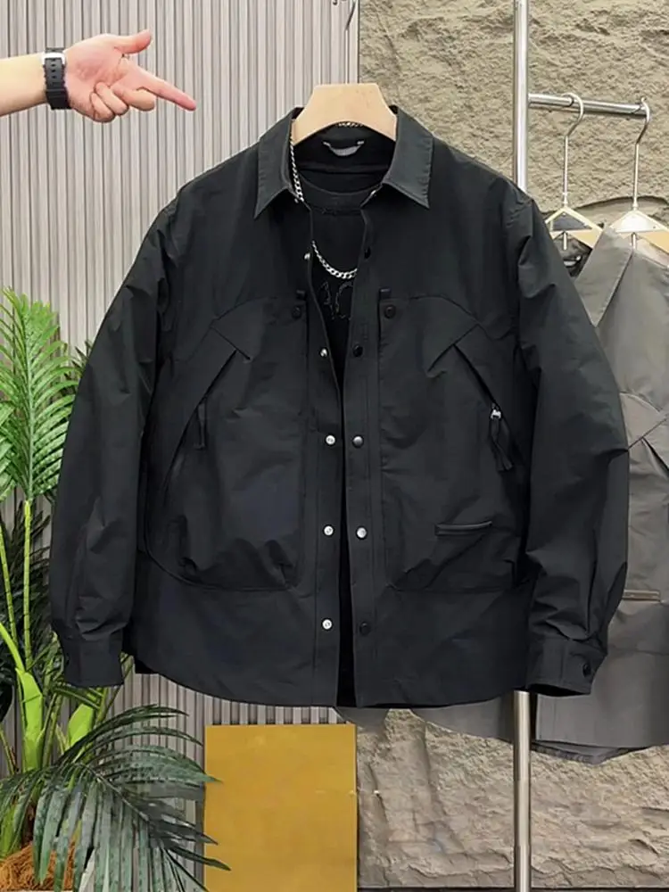 

American Sle Loose Fit Casual Jaet Collared Coat Men's Faion Spring Autumn Outerwear Polyester Blend Youth ular