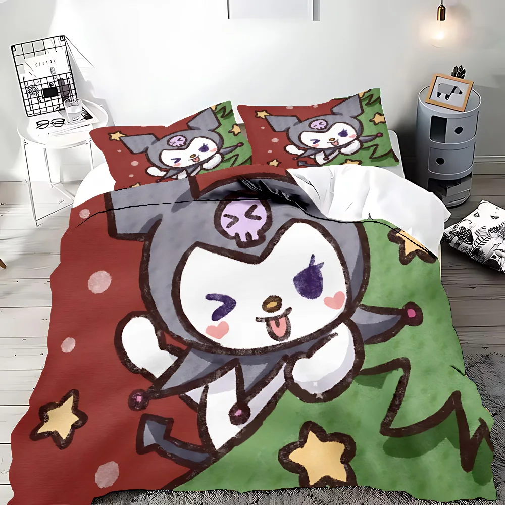 Christmas Cinnamon Kuromi  Duvet Pillowcase Bedding Set Adult Boy Girl Bedroom Decoration Children Gift Single Double Large Size