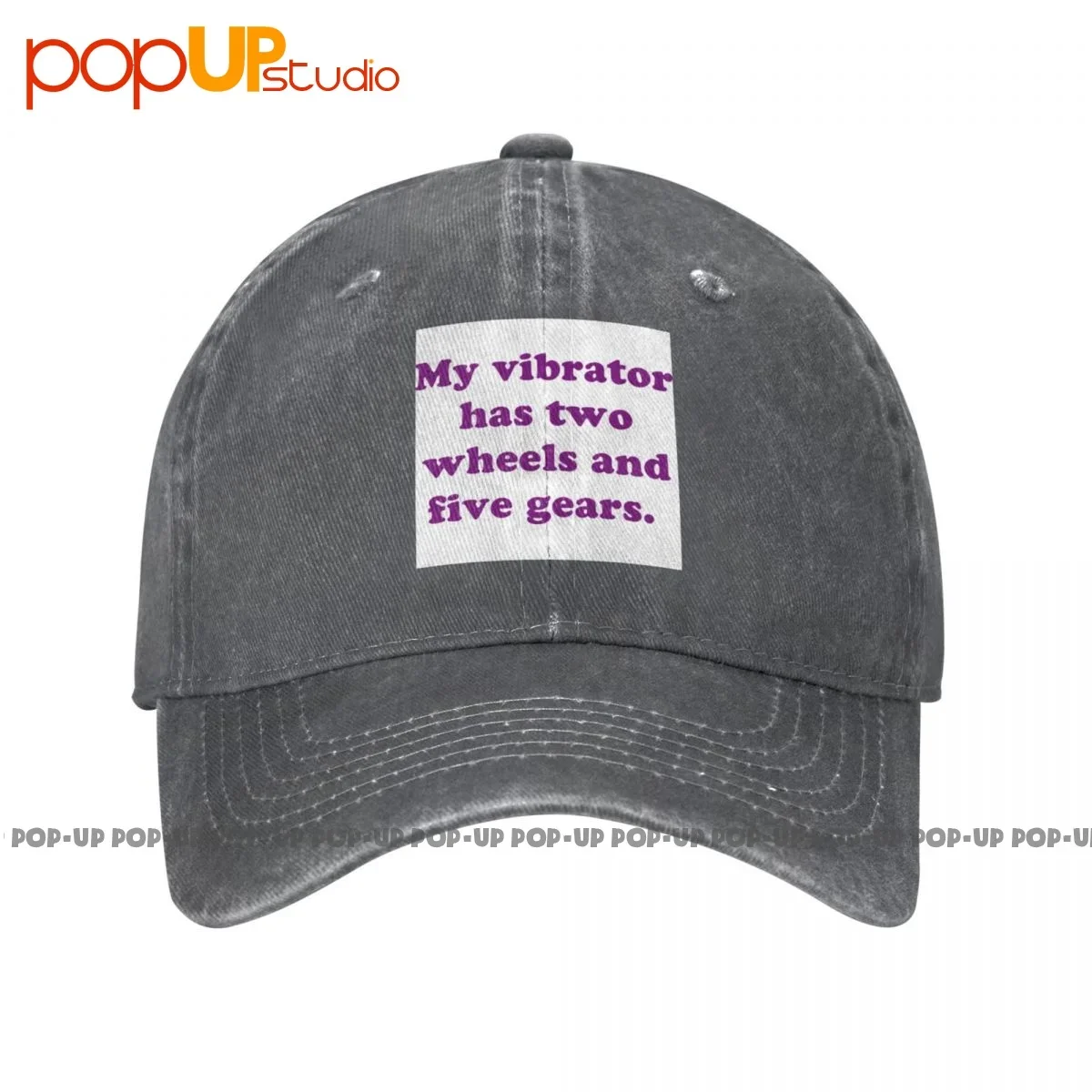 My Vibrator Has Two Wheels And Five Gears. Funny Biker . Washed Denim Baseball Cap