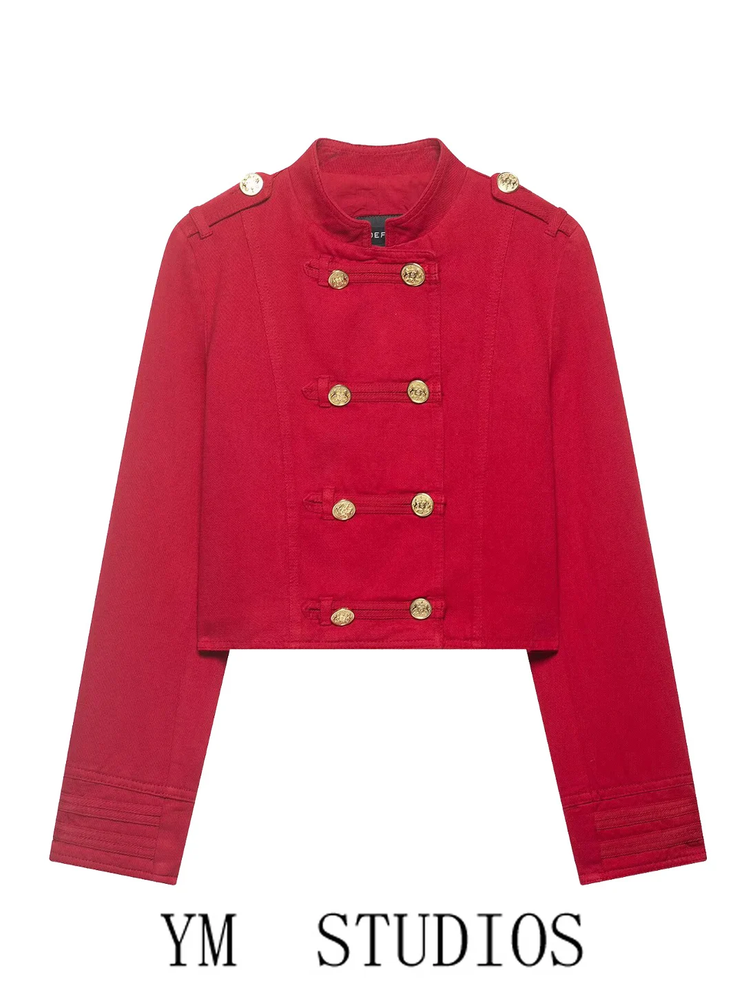 Red Double-Breasted Short Jacket Women's Slim Fit Vintage Style Autumn Fashion Outerwear Polyester Fiber Long Sleeve Coat