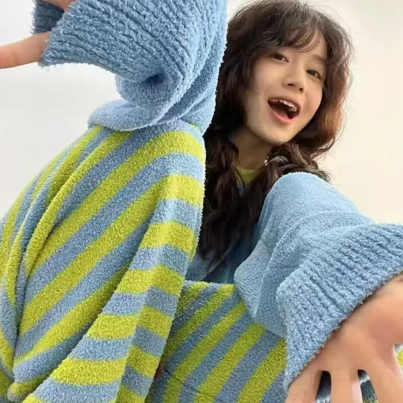 New Thickened Plush Home Suit Set That Can Be Worn Externally Fashion Homewear Sexy Pajama 2 Piece Sets Woman Outfits