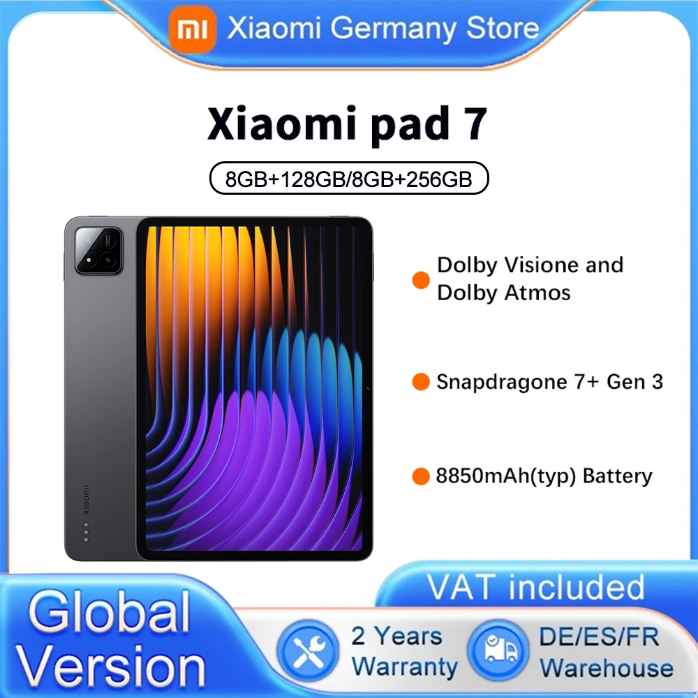 Version Globel Xiaomi Pad 7 Snapdragon 7+ Gen 3 Plate-forme mobile Batterie 8850mAh �cran 3,2K 144Hz �cran 11,2'' Quad Haut-parleurs Tablette 45W turbo charge Dolby Visione Xiaomi HyperAI Aliment� par Xiaomi HyperOS