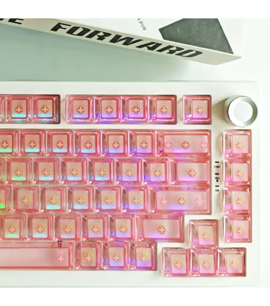 

Top matte four sides fog-transparent pink side engraved keycaps 118 keys small full set of two-color injection molding