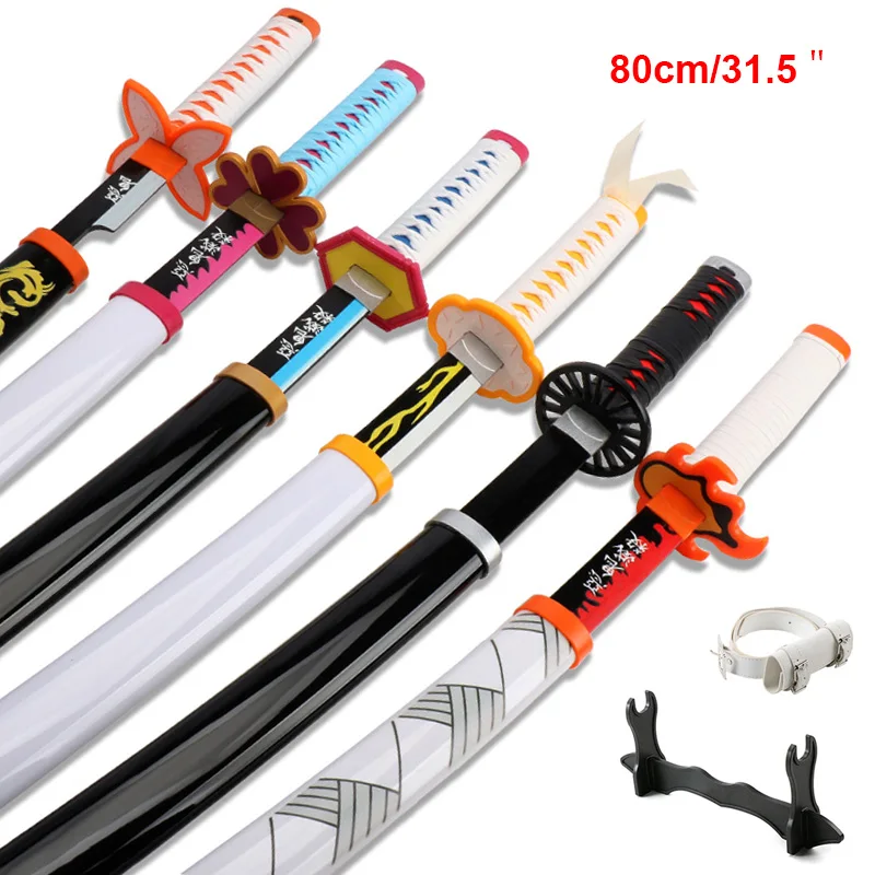 

Anime Demon Slayer Katana 80cm / 31.5" Muichirou Fire God Tanjiro Cosplay Weapons Wooden Toy Swords with Belt and Sword Holder