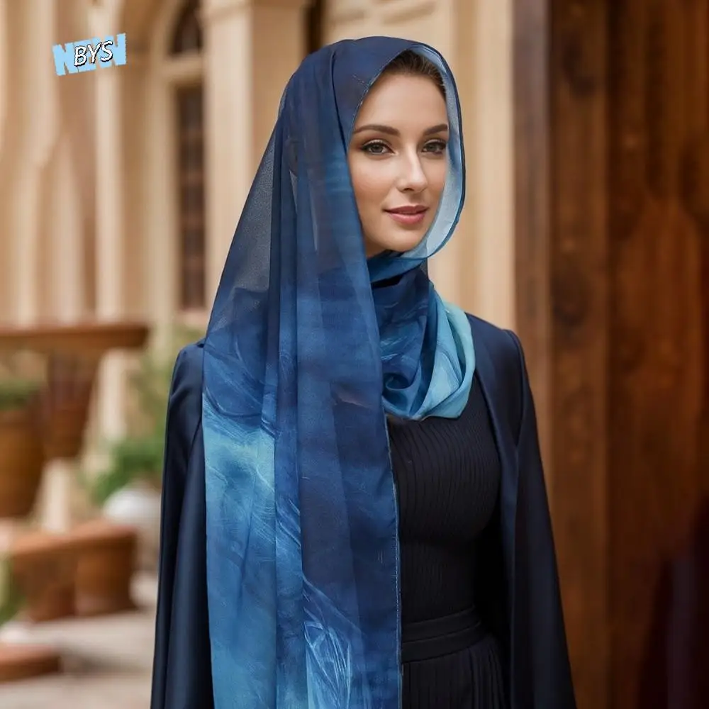 

Colorful Elegant Satin Scarf Ethnic Soft Watercolor Painting Scarf Breathable Polyester Long Scarf Women's Accessory