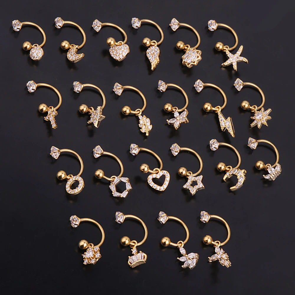 1 Pair Stainless Steel Mini CZ Drop Earring Women Moon Flower Tragus Cartilage Helix Hoop Conch Rook Daith Lobe Piercing Jewelry