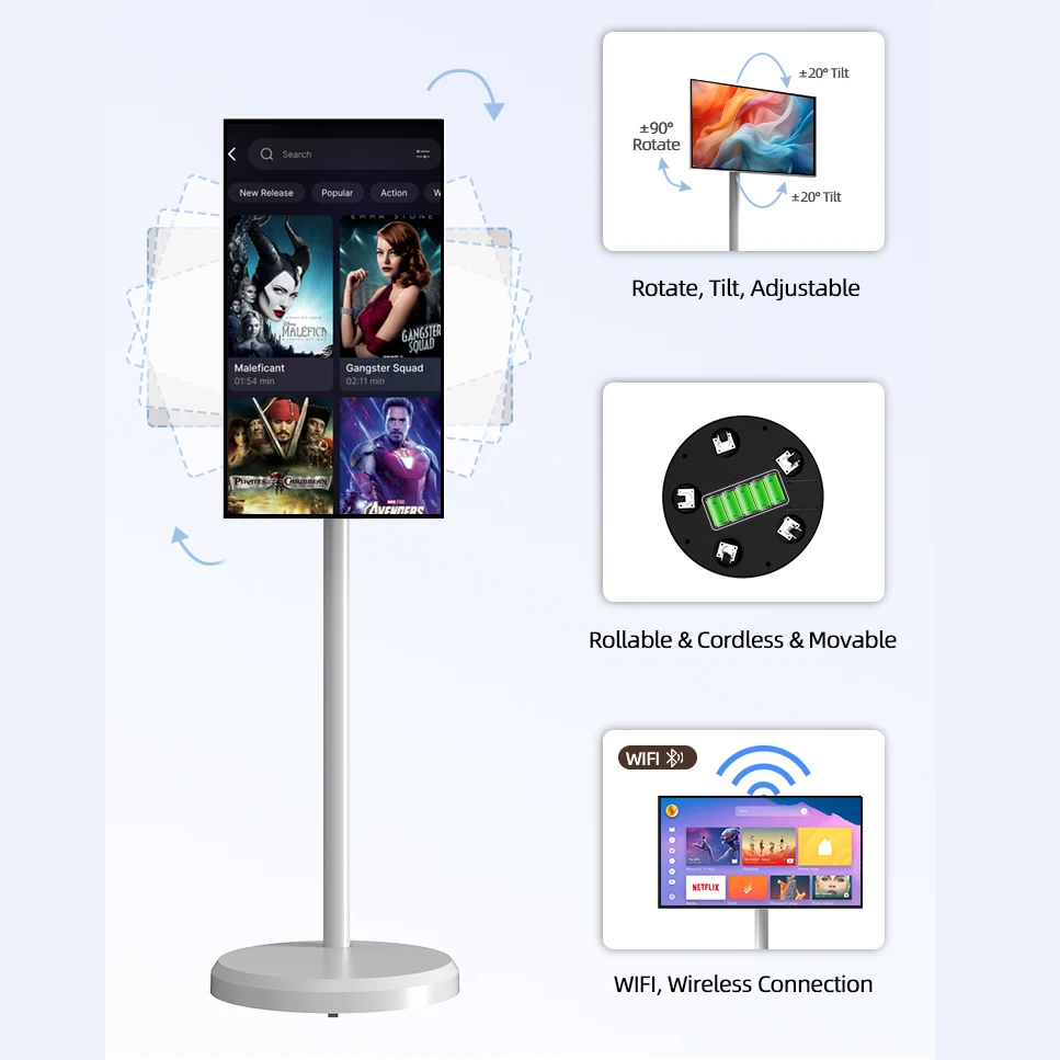 

21.5 Inch Portable LCD Touch Screen Monitor Android 13 Mini Smart TV Wireless Battery Powered OLED for Fitness