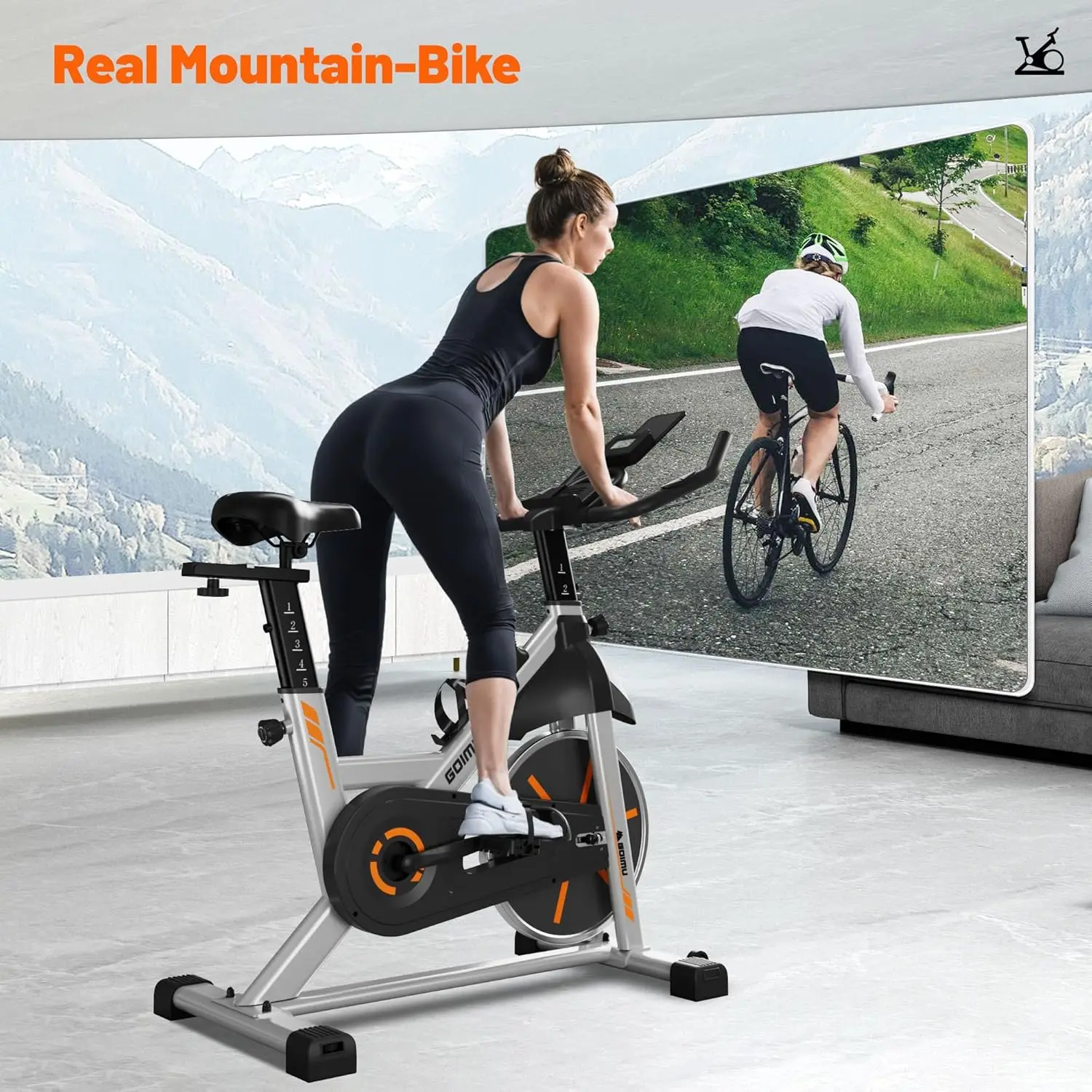 

Adjustable Resistance Stationary Bike, Indoor Cycling Bike with Comfortable Seat Cushion, 1 Second Quick Brake Stop