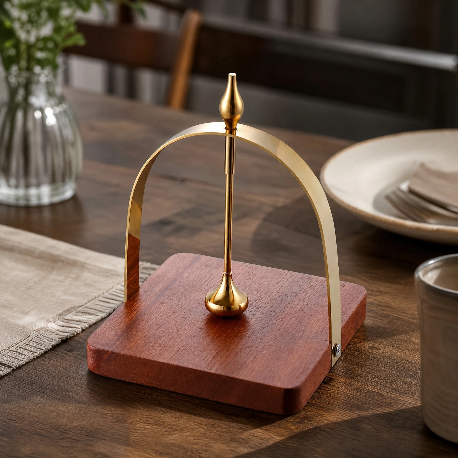 Countertop Napkin Stand with Easy-lift Pressing Rod and Rectangular Wood-grain Base for Casual Formal Dining Table Use