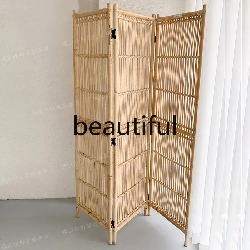 Japanese rattan braided screen folding screen entrance mobile homestay partition natural Indonesian rattan living room