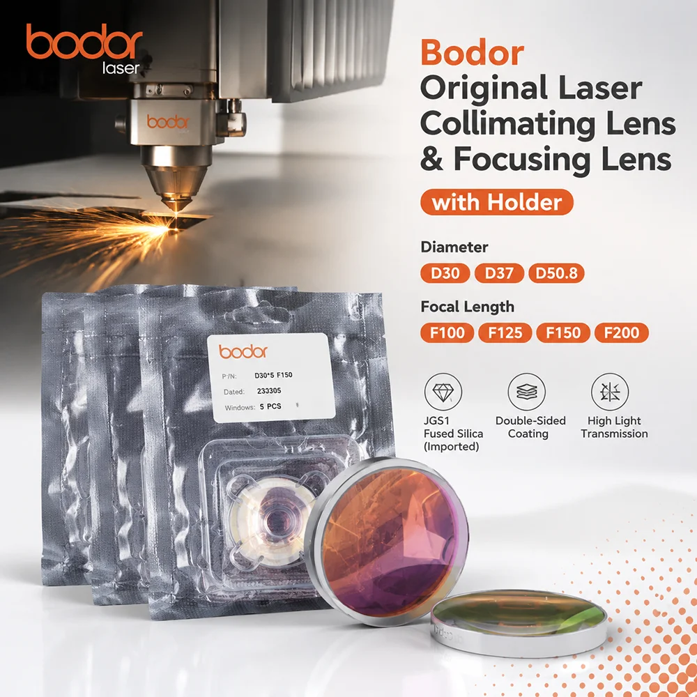 Original Bodor Laser-Fokussierlinse mit Halter D30 D37 D50.8 JGS1 Quarzglas-Laserkollimationslinse F100 F125 F150 F200 – Detail 1