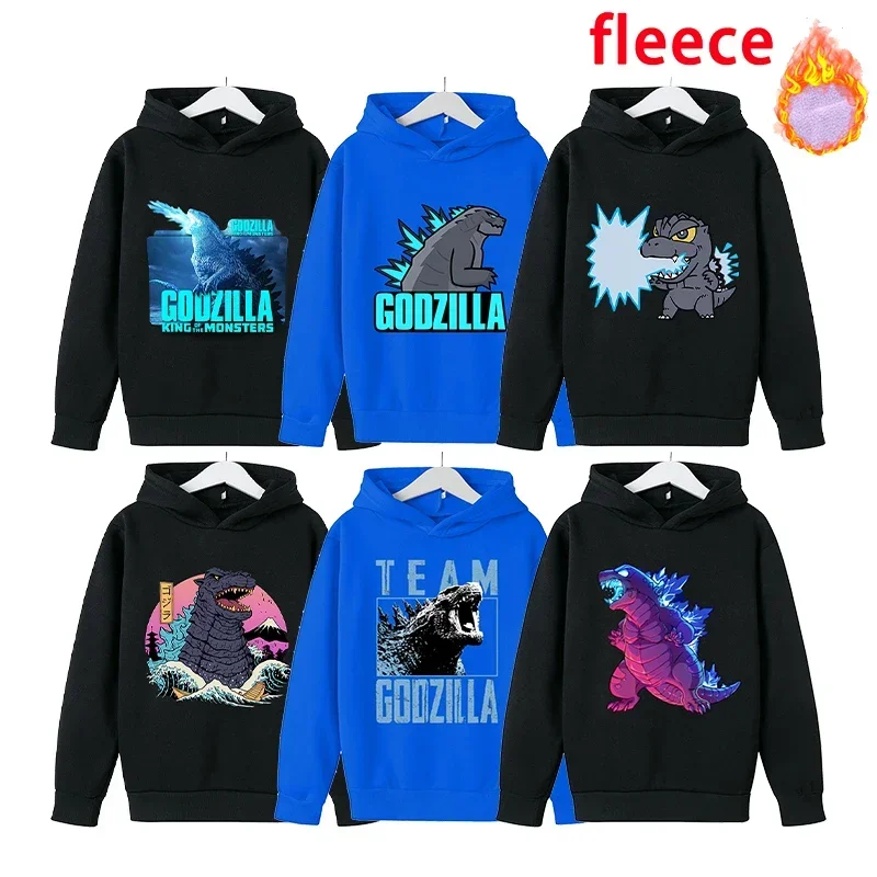 

Godzilla Kong Childern Thicken Hoodie Sweatshirt Toddler Warm Movie Cartoon Long Sleeve Kids Boys Fleece Hooded Clothes Pullover