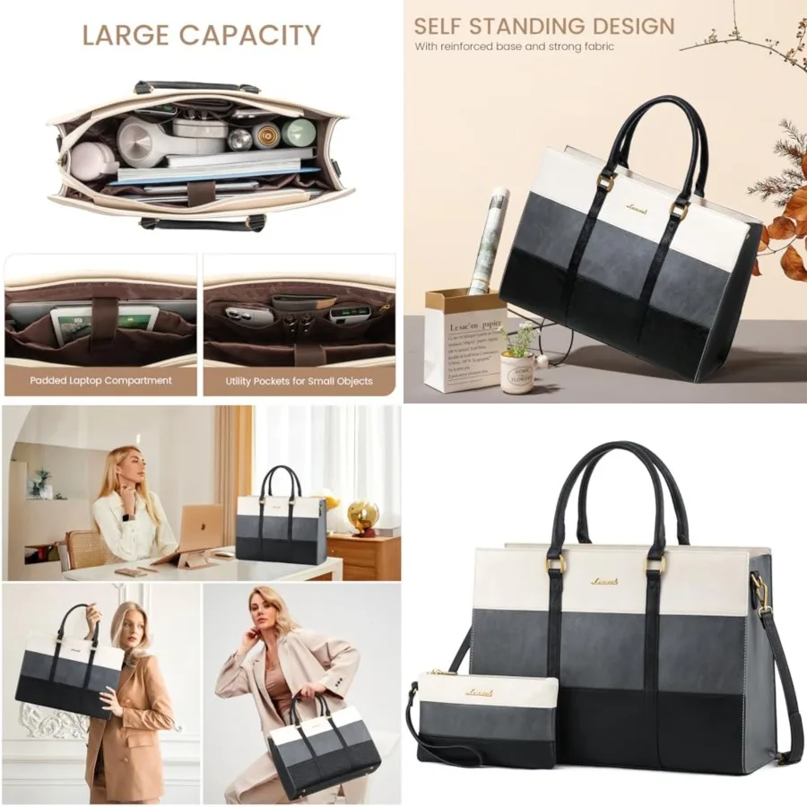 

Laptop Bag for Women Laptop Tote Bag Vintage Leather Work Bags for Women Professional Computer bag Two-piece set, Leather, 15.6