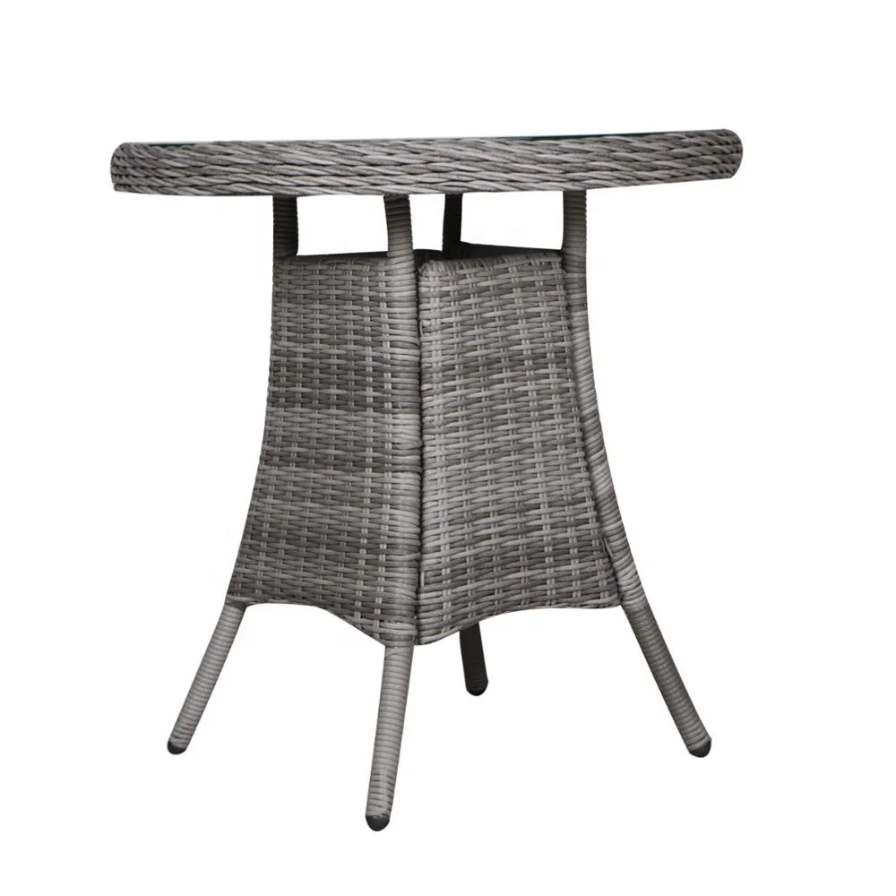 Removable Round Alu Rattan Glass Top Patio Coffee  Bistro Table for Outdoor Garden Balcony Set