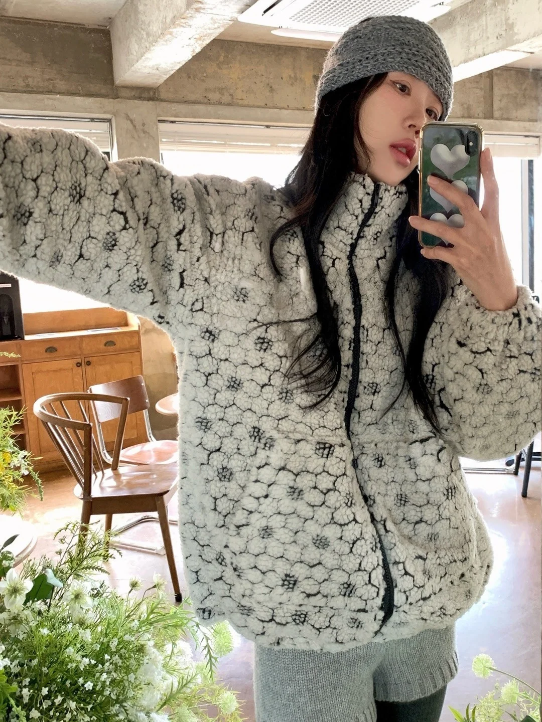 Winter Chic ort Jaet frauen Lamm Pelz Getrimmt Stehkragen Fce Gefüttert Blumen Stickerei Warme Koreanische Sle Oberbekleidung